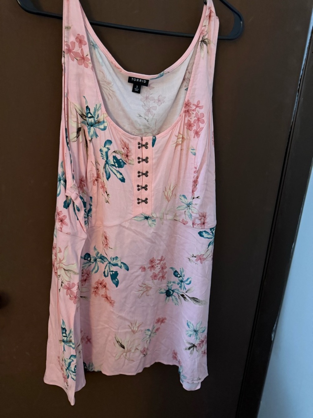 Torrid Pink Floral Tank Dress with Blue Accent Print
